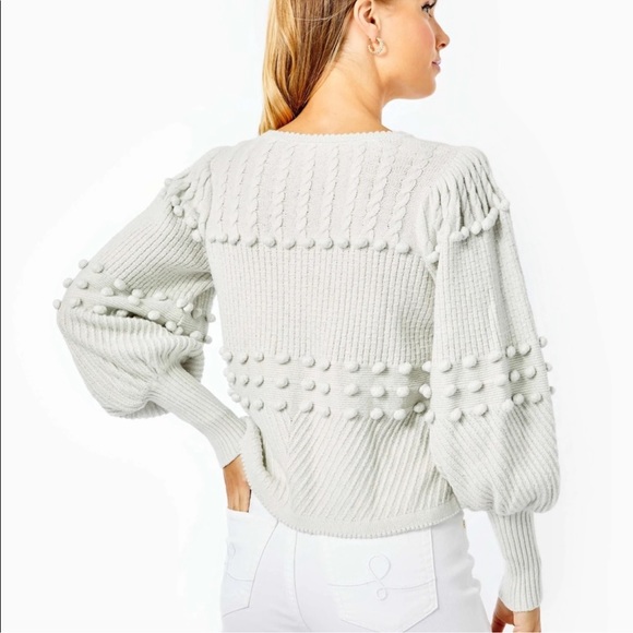 Lilly Pulitzer Kippa Sweater Pom Pom Size Medium Gray - Picture 2 of 8